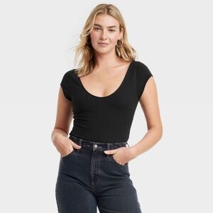 Universal Thread Voop Bodysuit Stretch Cotton Short Sleeve Thong Small